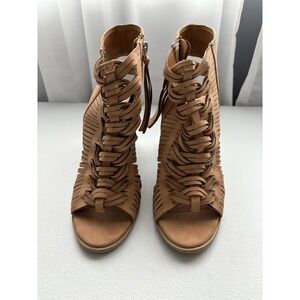 DV by Dolce Vita Women Tan Suede Cage Ankle Booties Heel Size 9.5